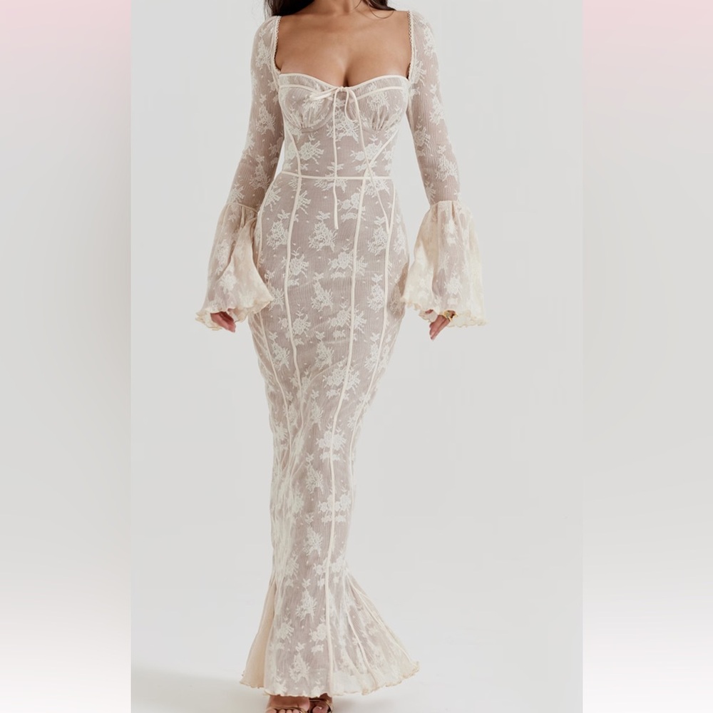 House of CB Cream Lace Long Sleeve Dress